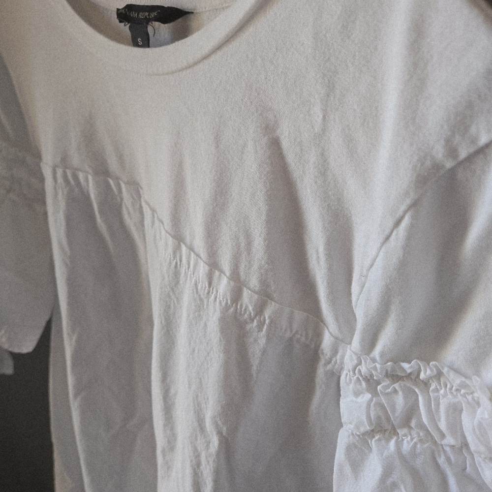 Banana Republic Cinch Tie-Sleeve Top White 100% Cotton S Feminine Romantic Boho - Picture 3 of 8